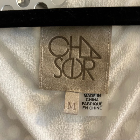 Chaser Silk Distressed Dropped Shoulder Rounded Hem Top Size Medium in White - Picture 5 of 8